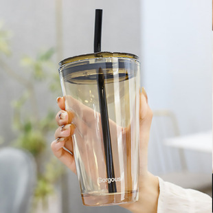 Новый корейский Aurora Glass красочная соломинка кофе чай с молоком холодный зеленый молочный стакан 450 мл двойная чашка для напитков с крышкой