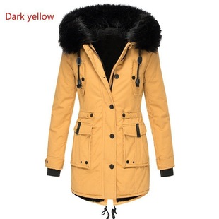 Cross-border in stock Women's fleece-lined Thickened Cotton-padded Clothes Women's Winter Pike Clothes Cotton-padded Clothes with Fur Collar Coat Foreign Trade Women's Clothing