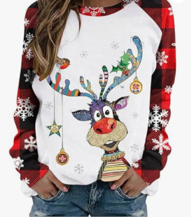 European and American Cross-Border Amazon Printed Simple Round Neck Sweatshirt Women's Tops Export Women's Sweatshirt Hot Selling 3D Digital