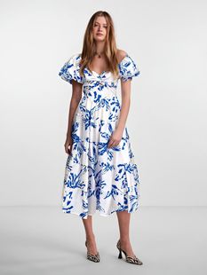 European and American 2025 Summer New Amazon Elegant Slim-fit Printed Puff Sleeve Large Swing High-end dress Women LM104