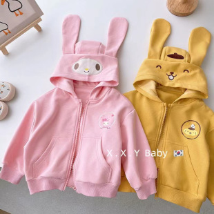 Cross-border children's hooded sweater women's autumn new cartoon printed medium and big children girls' zipper long-sleeved coat top