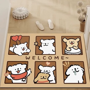 Entrance Door Mat Cartoon Puppy Silk Ring Door Mat Household Wear-resistant Anti-slip Mat Dirt-resistant and Easy-to-take-care Entrance Door Mat