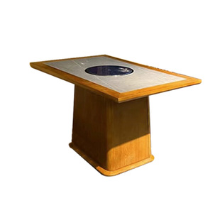 Solid Wood Hot Pot Table Induction Cooker Integrated Commercial Smokeless Solid Wood Rock Plate Encapsulation Hot Pot Restaurant Table and Chair Combination