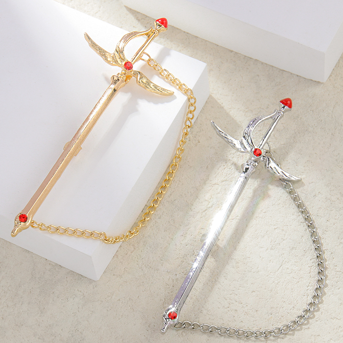 K-Style of Magic Sword Brooch Chain Corsage Men's Anti-Exposure Small Fragrance Style Pin Silk Scarf Buckle Yiwu Accessories