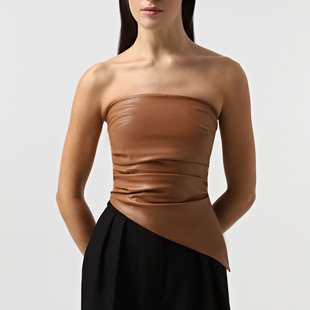 2024 Cross-border Amazon AliExpress Spring and Summer Fashion Solid Color PU Leather Sexy Strapless Pleated Waist Vest for Women