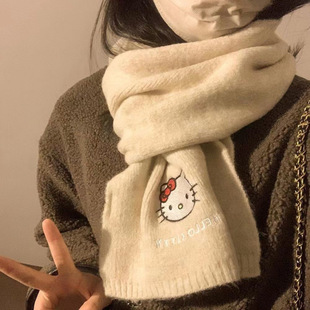 Cute Cat Knitted Scarf Winter Thickened Warm Japanese Style Ins Scarf