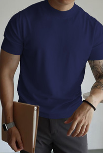 Summer Light Mature Round Neck Men's Korean Style Slim-fit Lap Collar Solid Color Casual Thin Half-sleeve Fashionable Knitted Top T-shirt