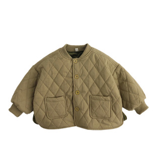 Children's Vintage Warm-keeping Strong Push Autumn and Winter Korean Style Children's Rhombic Plaid Cotton-padded Jacket Men's and Women's Fashionable Foreign Style suit Coat