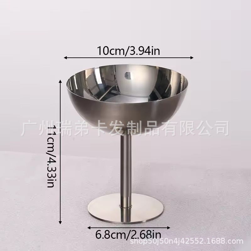 Stainless Steel Wide Mouth Saucer Cocktail Glass Red Wine Glass Metal Goblet Champagne Glass Creative Ktv Bar Wine Glass