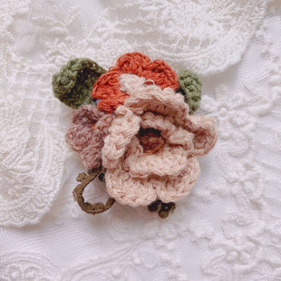 All-Match Flower Cute Three Flowers Wool Corsage Plant Accessories Flower Pin Crochet Decorative Japanese Sweet