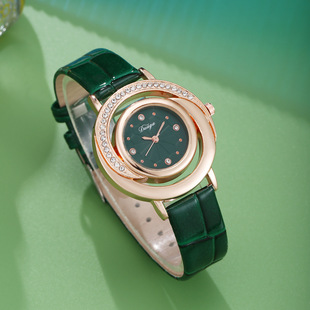 2025 Cross-border New Women's Diamond-encrusted Snake Belt Watch Fashion Diamond-encrusted Quartz Watch Green Leaf Jewelry Set