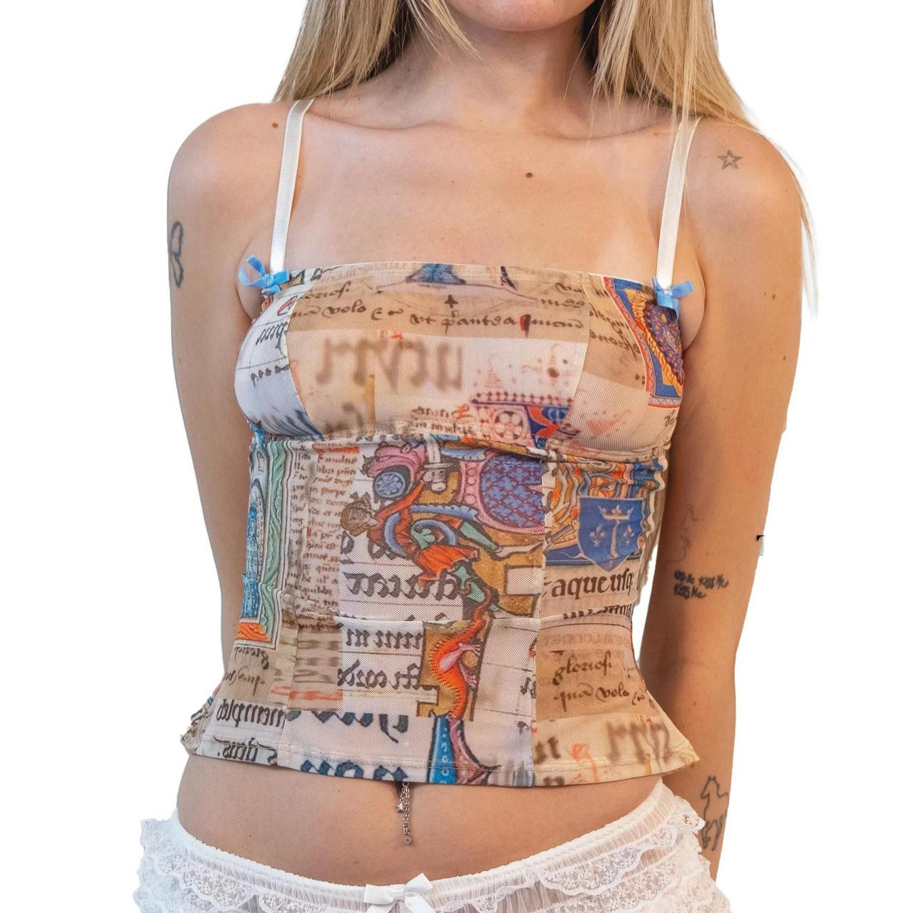 Retro Abstract Fashion Print New Stylish Casual Personality Camisole Slim Fit Summer Hot Girl Street Top
