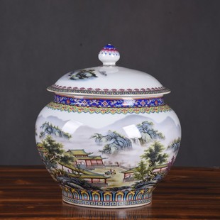Enamel Color Ceramic Rice Jar with Lid Jingdezhen Tea Jar Household Chinese Style Storage Jar Household Sealed Moisture-proof Rice Bucket