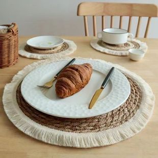 Amazon tassel side straw mat thickened insulation sand pan mat cattail grass woven mat mixed table tray mat