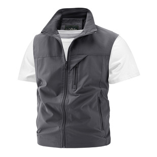 Men's Vest Spring and Autumn Men's Outdoor Fleece Photographic Vest for Middle-aged and Elderly Breathable Multi-Pocket Workwear Waistcoat