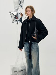 Южная Корея low clas * ic зимний новый свободный лацканный шерстяной двухсторонний молния короткая шерстяная куртка