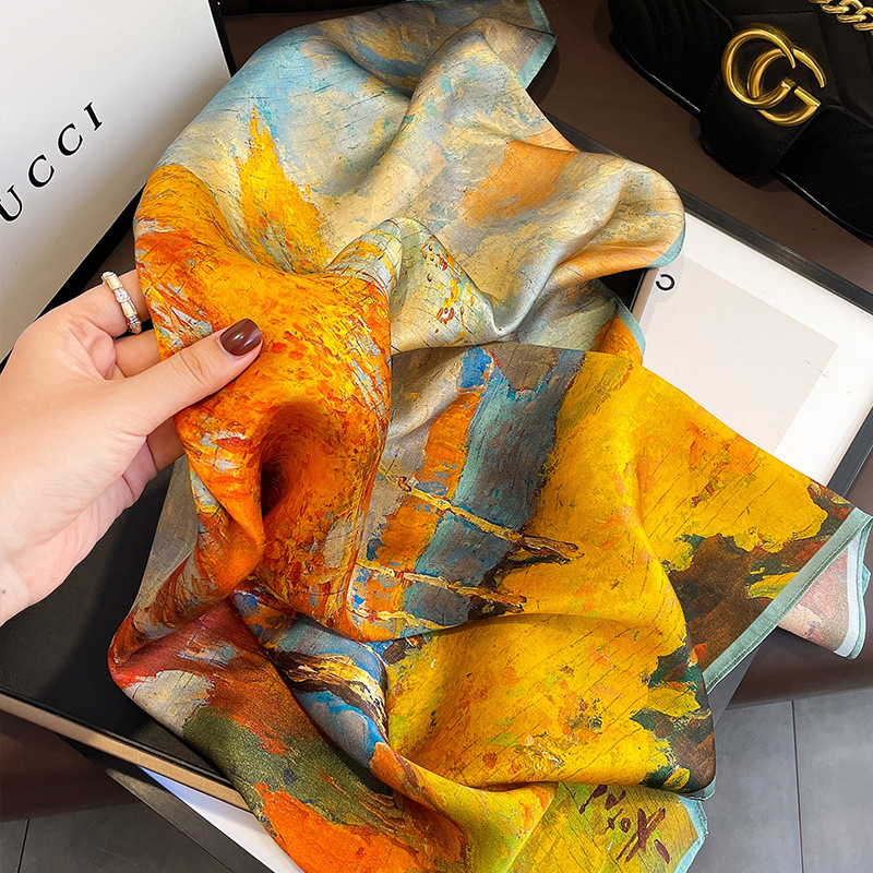 Hangzhou Real Silk Mulberry Silk High-end Silk Scarves Spring and Summer New Printed Decorative 70cm Square Scarf Women