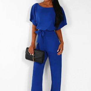9522# Cross-border AliExpress Amazon 7-color 2023 Spring/Summer Fashion Lace Button Short Sleeve Women's Jumpsuit