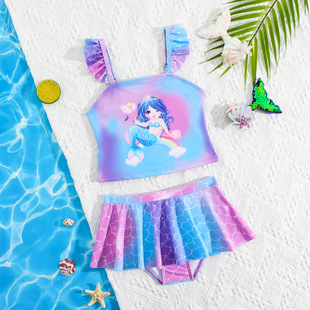 Children's Swimwear Girl's 2025 New Summer Split Swimwear Girl's Cute Princess Mermaid Cross Border Swimwear