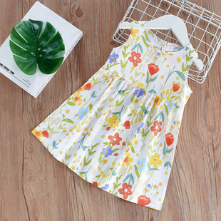 Children's dress Summer Girl's Floral Princess Dress Beach Dress 2025 Summer New Cotton Silk Sling Vacant Dress
