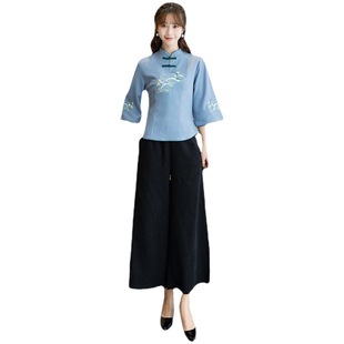 Ethnic Style Women's Clothing Chinese Style Retro Full Size Wide Leg Pants Loose Casual Pants Fashion All-match Casual Ankle-length Pants