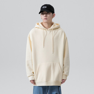 Hooded sweater men's spring and autumn Japanese ins fashion brand flow High Street solid color long sleeve pullover loose top coat