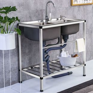 Stainless Steel Sink Bracket Basin Wash Basin with Rack Single-slot Double-slot dz Dishwashing Basin Wash Basin with Bracket Kitchen