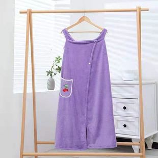 Wearable bath towel female 100*130 coral fleece suspender bath skirt set soft absorbent adult bathrobe factory wholesale