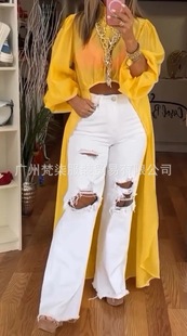 Europe and the United States cross-border 2025 summer Amazon AliExpress loose casual pile sleeve high collar front short back long top women