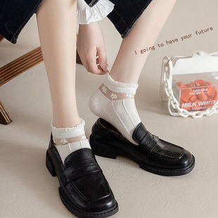 Summer Thin White Socks Women's Boat Socks Solid Color Cotton Breathable Shallow Top Short Socks Japanese Style Bubble Mouth Lace