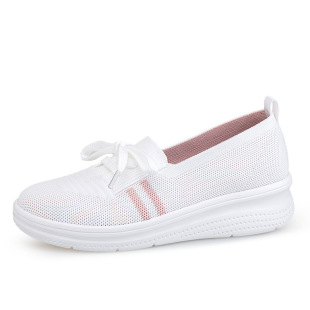 9813 women's shoes flying woven mesh shoes spring and summer slip-on mid-mouth walking shoes mom casual running shoes breathable sneaker