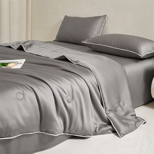 2024 80 Tencel Lyocell summer quilt air conditioning quilt solid color double single double cotton summer quilt four-piece set