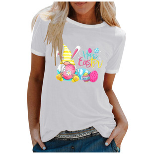 Summer Amazon New Women's tops Easter Print Loose Round Neck Short-sleeved t-shirt for Women