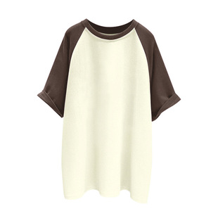 Wholesale color matching short sleeve 200g 21 combed contrast color stitching loose light blank version horn sleeve short sleeve T-shirt