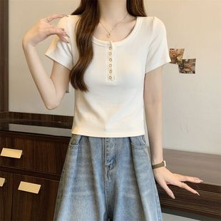 Pure Chic Sweet and Hot Short-sleeved T-shirt Women's Summer Slim-fit Korean Style Spice Girls Short Half-sleeved T-shirt Top