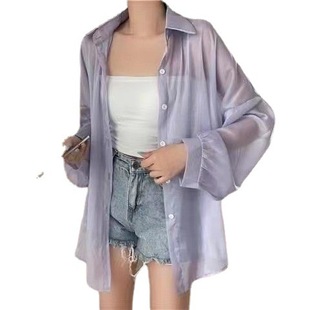 Sunscreen Shirt Women's Niche Thin Micro-transparent Long-sleeved Jacket Sunscreen Shirt Chic Casual Loose Shirt