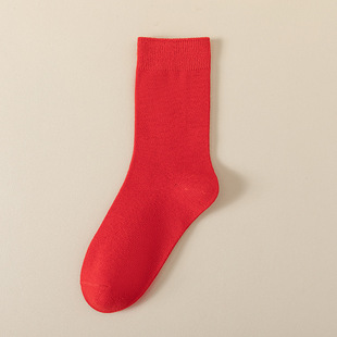 Year of birth red socks women's double needle strip women's mid-calf socks festive lucky socks retro solid color red socks Cotton