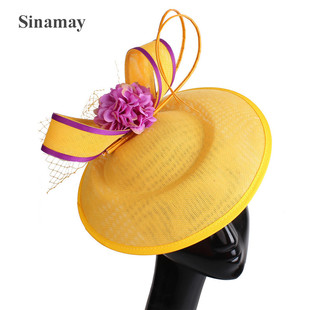 Yellow linen headdress Amazon explosions bridal hair accessories banquet photo hat feather headdress a generation of hair