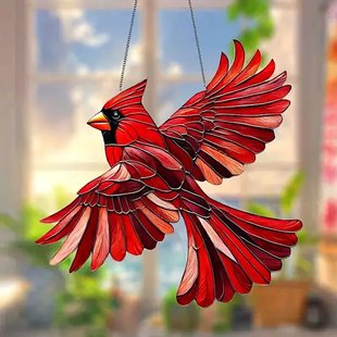 Cross-border New Christmas Red Bird Light Trapper Acrylic Pendant Home Outdoor Garden Courtyard Hanging Decorative Hanging Ornaments