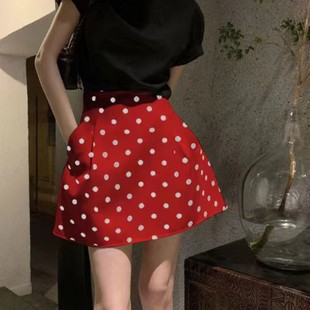 [in stock] French puffy skirt 2024 plus size short high waist umbrella skirt bud skirt polka dot printing