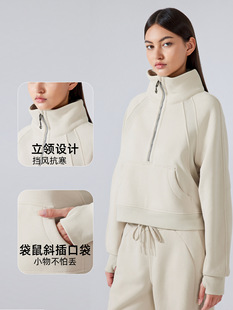 Autumn and Winter New Half-zipper Collar fleece-lined Thickened Sweat Women's Casual Running Warm Loose Top DAW150