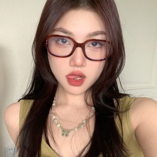 New Retro Elegant European and American Square Round Face Thick Frame Plain Anti-blue Light Glasses Frame High-end Versatile Whitening Glasses