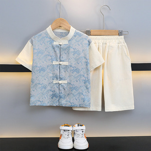 Summer Hanfu Boys suit New Chinese 2025 New Children's Chinese Style Six-Day Short Sleeve Tang Suit Two-piece Set