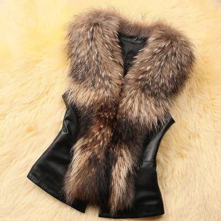 S-4XL AliExpress осенне-зимняя женская куртка с воротником из меха енота, короткий приталенный жилет из искусственного меха