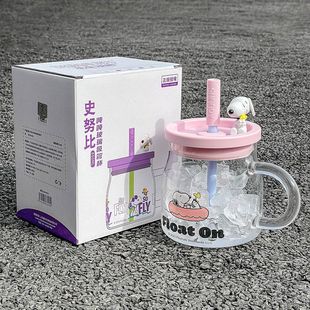 Симпатичная большая емкость Snoopy питьевая чашка для девочек с высоким содержанием лица стеклянная соломка