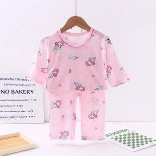 Children's Pajamas suit Tencel Lyocell Sleeve Boneless Home Clothes for Boys and Girls Summer Thin Air-conditioning Clothes