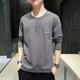 2024 Long-sleeved T-shirt Men's Spring and Autumn New Round Neck Loose All-match Sweatshirt Young Men's Handsome Base T-shirt