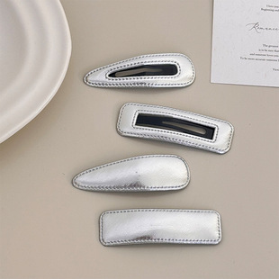 Sweet silver Leather Bow Hairpin Hollow Leather Break Clip 2024 New Style Texted Headwear for Women