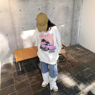 [Cross-border wholesale] 2023 new Korean style loose young cartoon graffiti printed student small sweater for women