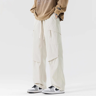 WASSUP Casual Pants Men's Spring and Autumn Loose fleece-lined Thickened Pants Casual American Style Trendy Brand High Street Overalls for Men